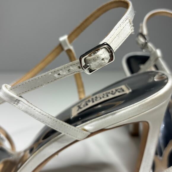 Badgley Mischka Rider White Satin Stiletto Heeled Sandal Beaded, Rhinestone 11 - Picture 10 of 10